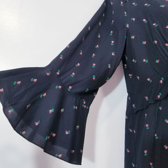 LOFT Floral Print Bell Sleeves Ruffle Midi Dress - Picture 2 of 11